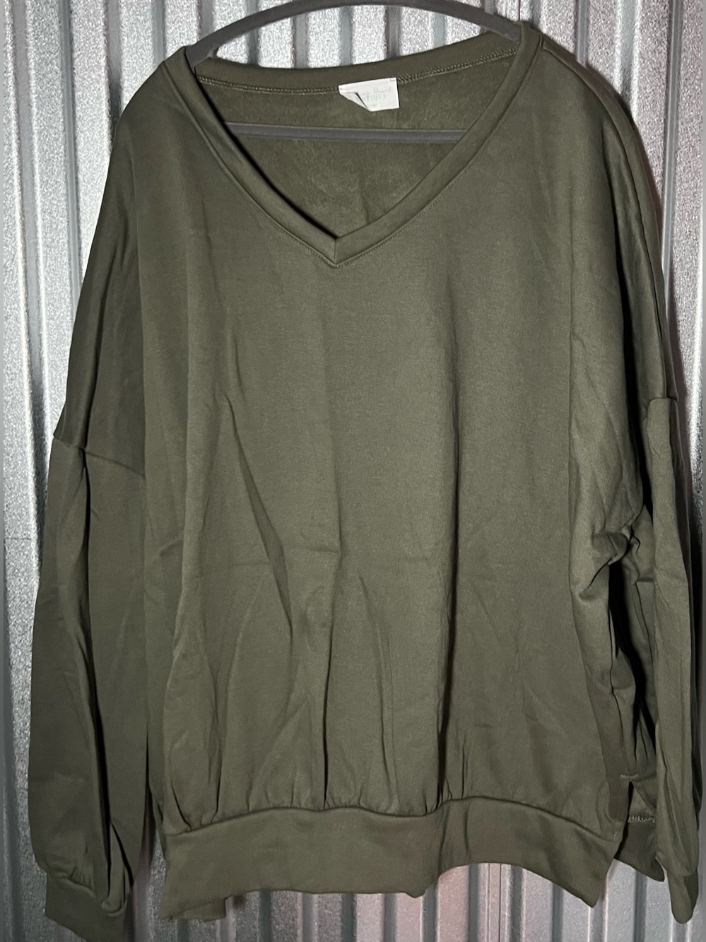 Olive V-Neck Pullover Sweatshirt Oversized Rolling Ranch Boutique 3X NWOT